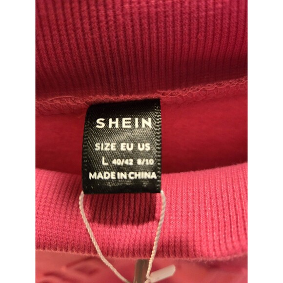 SHEIN Women's Cropped Mock Neck Sweatshirt Magenta Pink Boston Embossed Top NWT - Picture 5 of 8